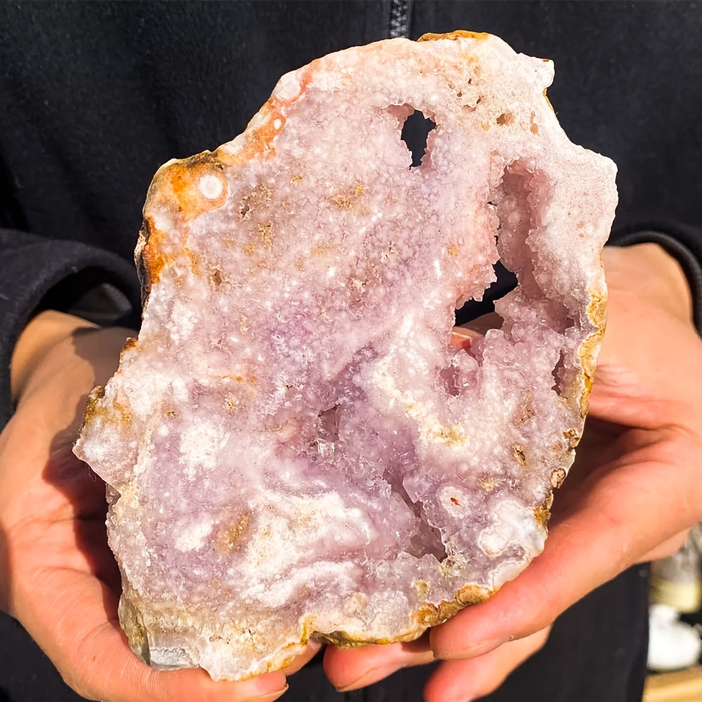 1pc Amazing Extra Rare Pink Amethyst Jasper Quartz Agate Crystal Sliced Rough Specimen, Awesome Combination Of Pink Cherry Blossoms And Amethyst, Loose Faux Gemstones, Perfect Home Collection Decorative Art, Unique Easter Val