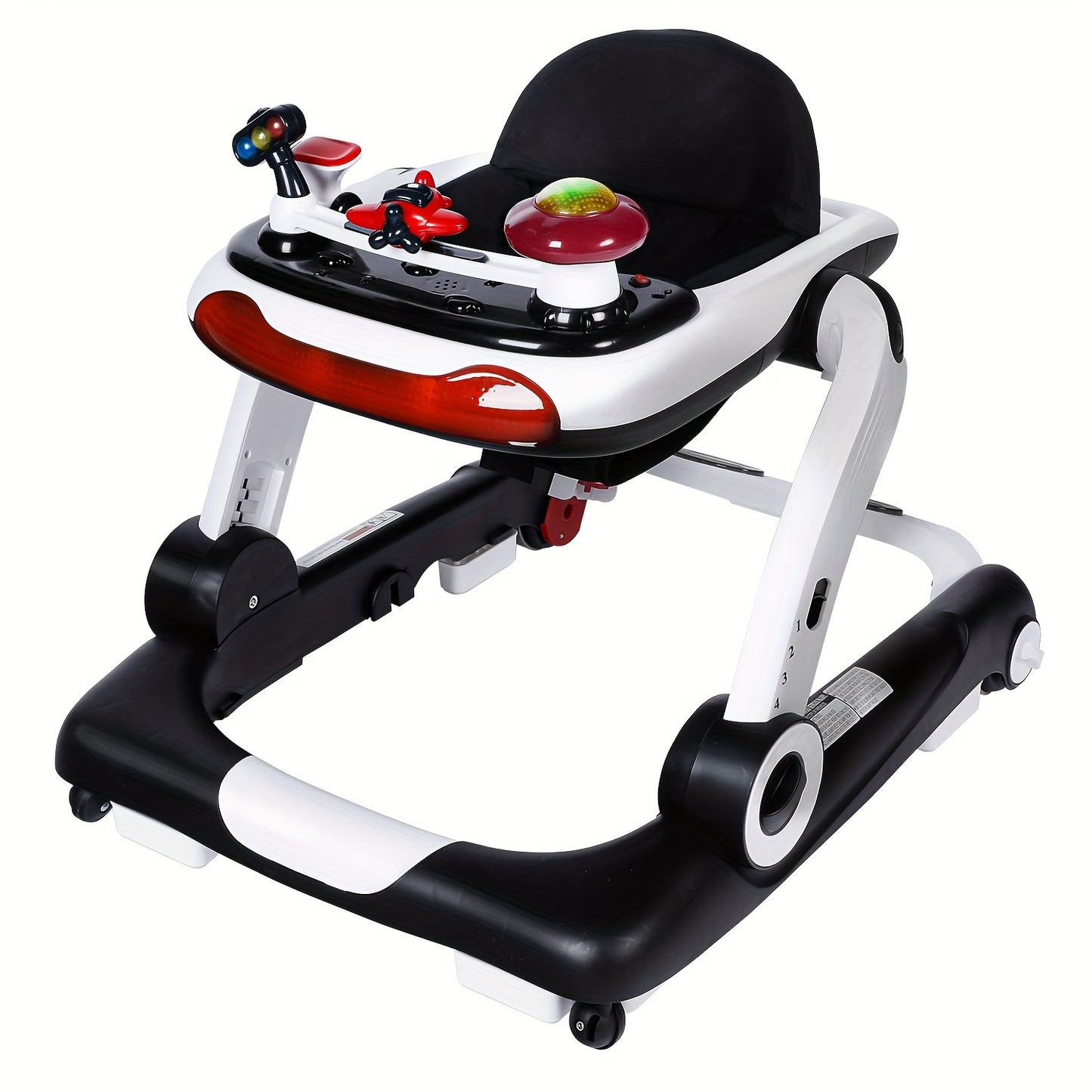Kinder King Baby Walker With Music & Lights, 5 In 1 Baby Bouncer Activity Walker, Adjustable Height & Seat, Learning-Seated & Toddler Walk-Behind, Safety Bumper, Infant Walker Anti-Rollover, Black