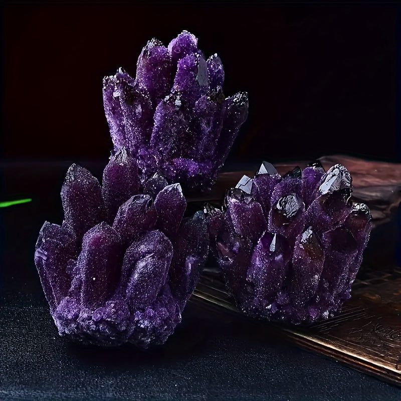 1pc Exquisite Deep Purple Crystal Cluster, Decorative Home Desk Accessory, Adding Natural, Unique, And Aesthetic Elements To Any Room, Artificially Synthesized Amethyst Clusters