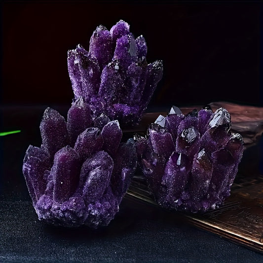 1pc Exquisite Deep Purple Crystal Cluster, Decorative Home Desk Accessory, Adding Natural, Unique, And Aesthetic Elements To Any Room, Artificially Synthesized Amethyst Clusters