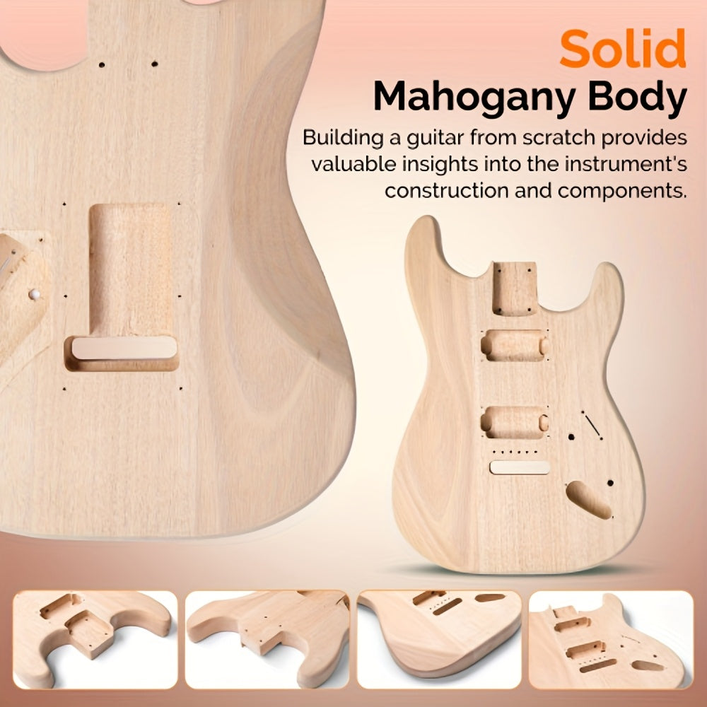 Glarry DIY Electric Guitar Kit, 6 Strings Guitar Kit with Mahogany Wood Body Maple Neck for Beginner, All Components Included Build Your Own Guitar