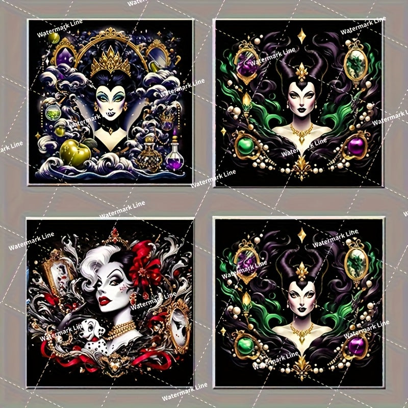 9pcs Diy 5D Diamond Painting Art Set Cartoon Pattern Dark Style Villain Queen Of Hearts Evil Queen Ursula Maleficent Jafang Unique Indoor And Outdoor Wall Decoration Handcrafted, Creative Time For Family Interaction, Fingerti