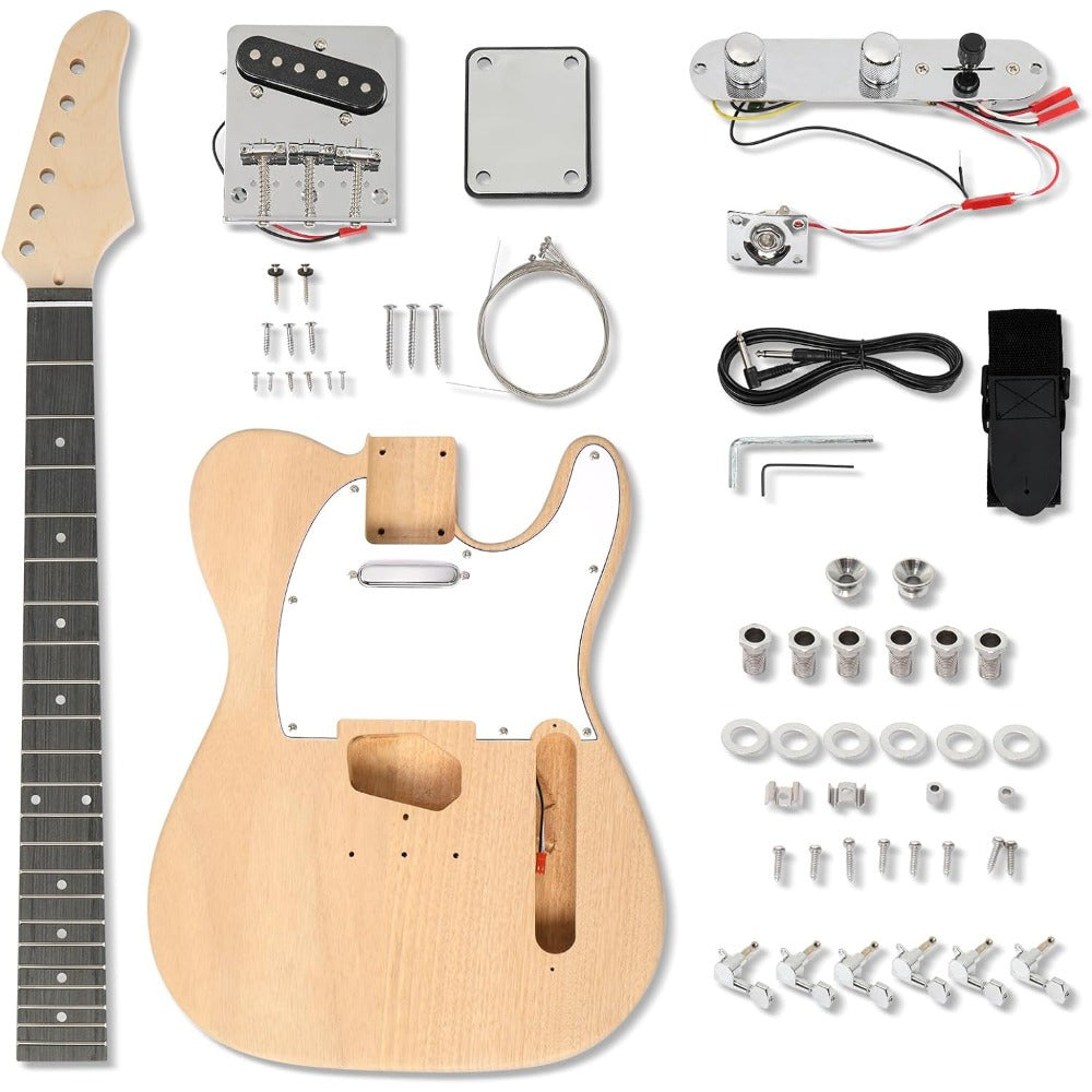 DIY Guitar Kit with Mahogany Body, Ebony Fingerboard and Maple Neck, 6 String DIY electric Guitar Kit with Classic Design, Easy Installation & Full Equipment to Build Your Own Guitar