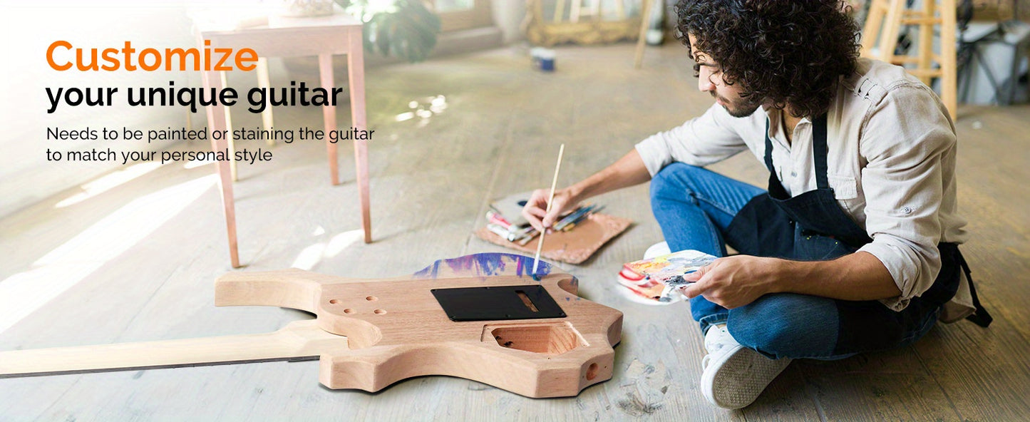 Glarry DIY Electric Guitar Kit, 6 Strings Guitar Kit with Mahogany Wood Body Maple Neck for Beginner, All Components Included Build Your Own Guitar