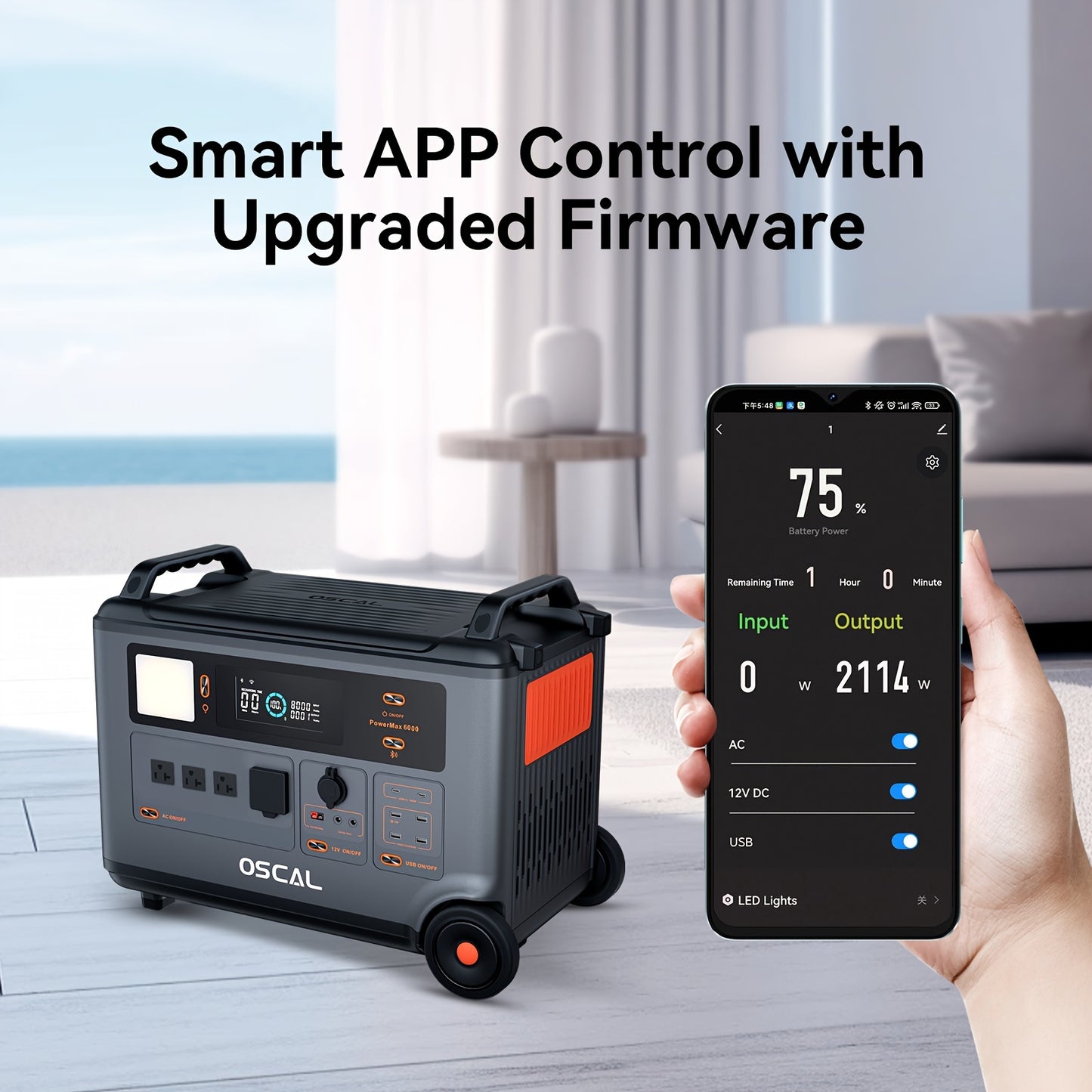 OSCAL PowerMax 6000Surge 7200W Portable Power Station, 3600Wh LiFePO4 Expandable Solar Generator With 4xAC Outlets, 1.2H Full Charge, 10ms UPS For Home Emergency, Outdoor Camping, Road Trips, Christmas, Festival, New Year's G