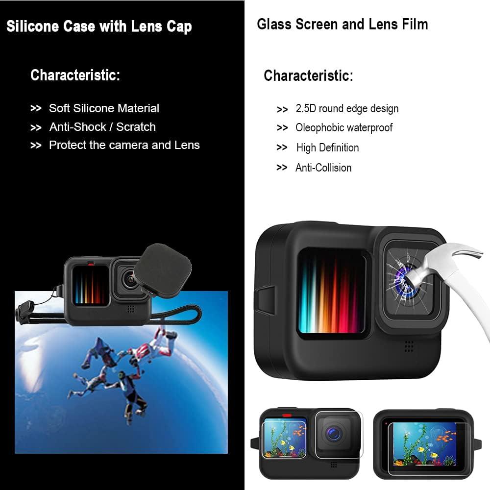 Accessories Kit for Gopro Hero 13 12 11 10 9 | Black Housing, Silicone Case, Glass Screen Protector Bundle for GoPro for gopro13 for gopro12 for gopro11 for gopro10 Hero13 Hero12 Hero11 Hero10 Camera 62E