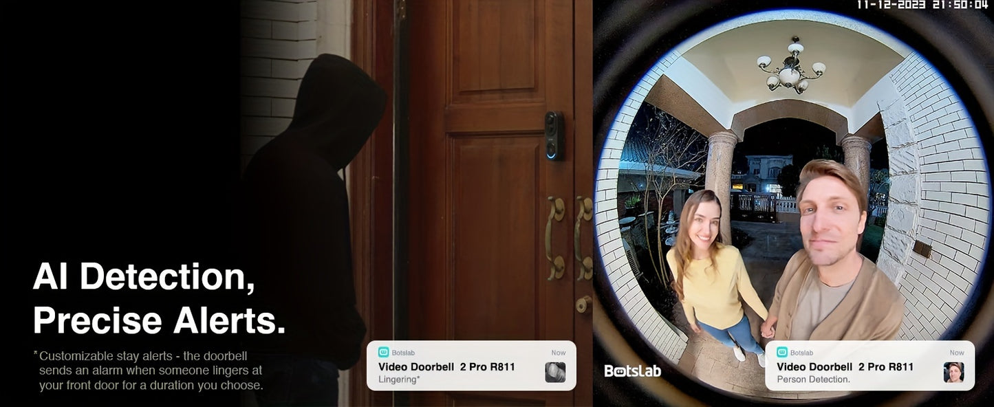 3K Video Doorbell Camera Wireless, No Monthly Fee, 5MP Battery Doorbell Camera, Head-to-Toe, 360° View, AI&VR Detection, HDR, Night Vision, 2-Way Talk, 2.4GHz WiFi, Easy to Install