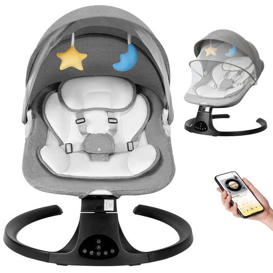 Baby Swing with 5 Speed Settings & 10 Lullabies - Portable Infant Swing with 15-Point Safety Belt, Lightweight Foldable Design, Indoor/Outdoor Use, Easy Assembly, Gray & Bright Pink Options for 0-9 Months, Baby Swing Portable