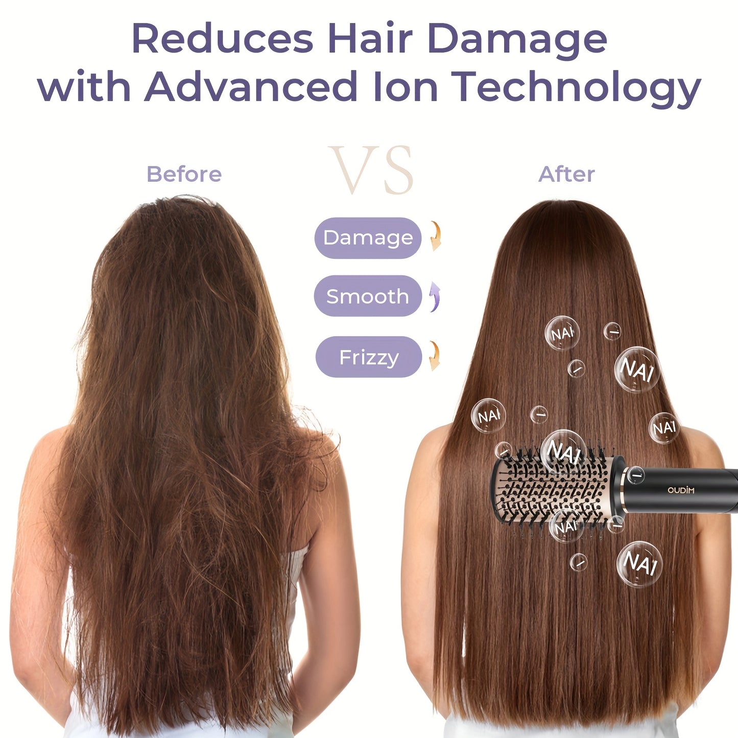 OUDIM 6-in-1 Multi-Functional Hot Air Comb & Styler - Negative Ion Technology, 110, 000 RPM High-Speed Frizz-Free Hair Dryer Brush, Curling Iron & Straightener with Auto-Winding Rod, Foldable Handle & Storage Bag for Rapid Dr