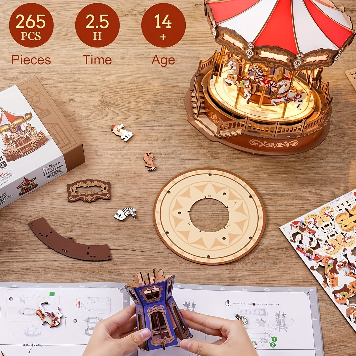 Rolife 3D Wooden Puzzle, DIY Carousel Music Box Model Making Kit, Architectural Project Craft Kit, Hobby Home Decoration Valentine'S Day Gift, Best for Christmas, Perfect for Thanksgiving