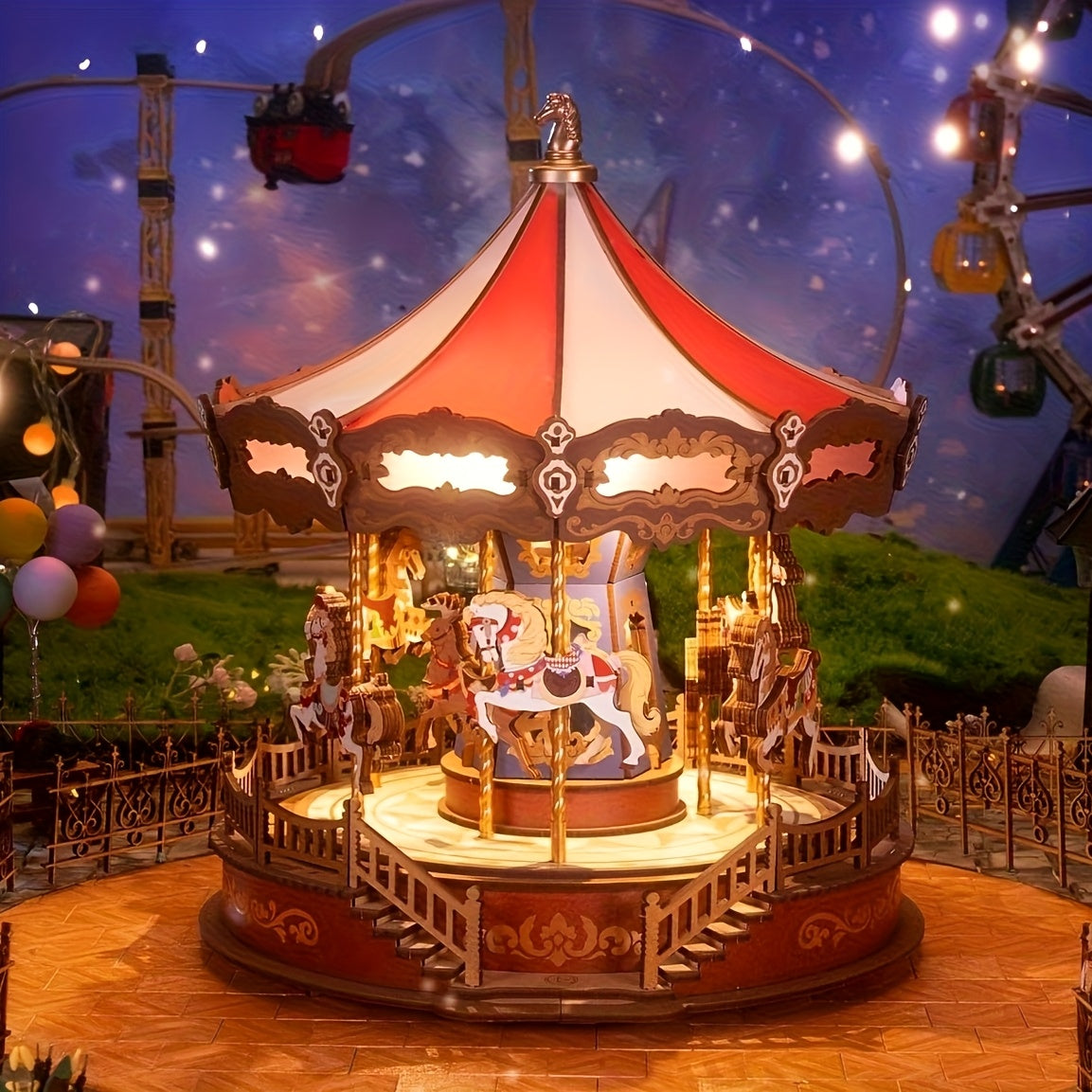 Rolife 3D Wooden Puzzle, DIY Carousel Music Box Model Making Kit, Architectural Project Craft Kit, Hobby Home Decoration Valentine'S Day Gift, Best for Christmas, Perfect for Thanksgiving