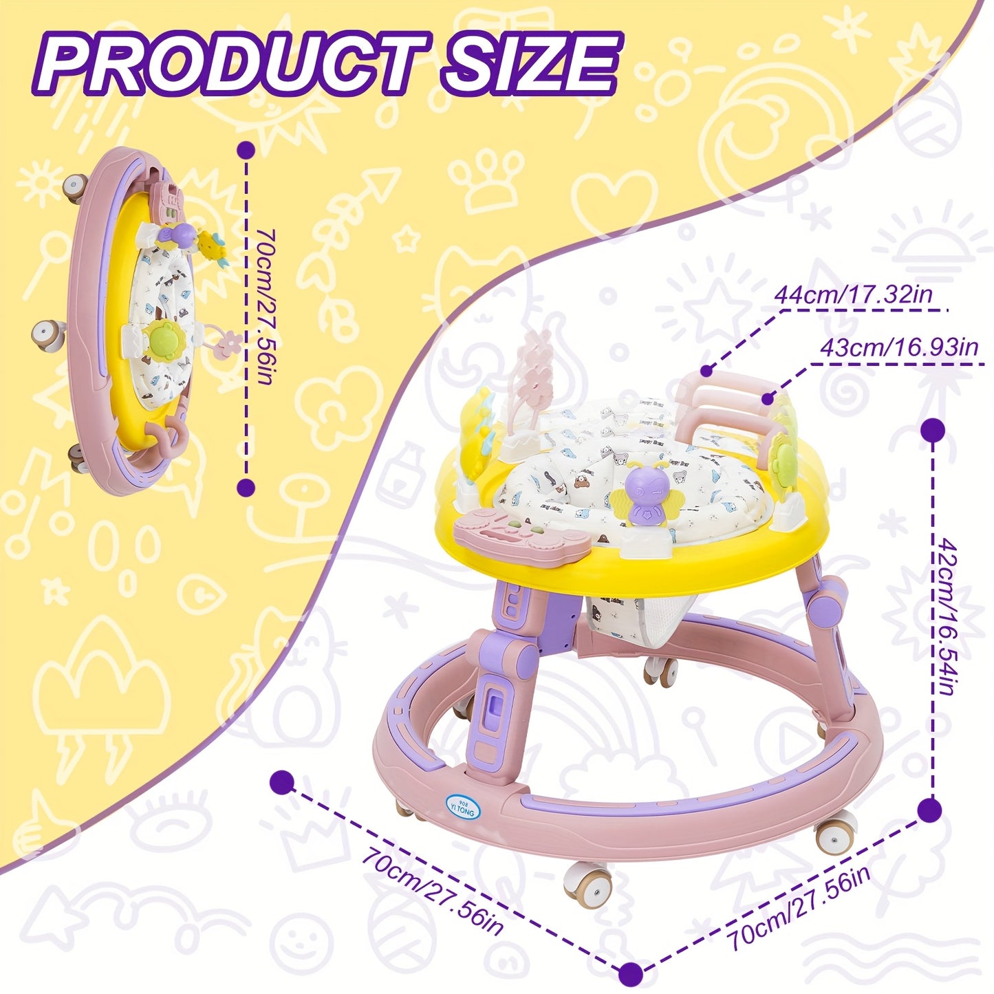 Baby Walker with Anti-Rollover Lock & Height Adjustment - Push Along Walking Chair with 4-Wheel Mobility, Soft Cushioned & -Free Learning Path for Boys & Girls 6-18 Months (Pink/Green) - Sturdy Frame for First Walkers