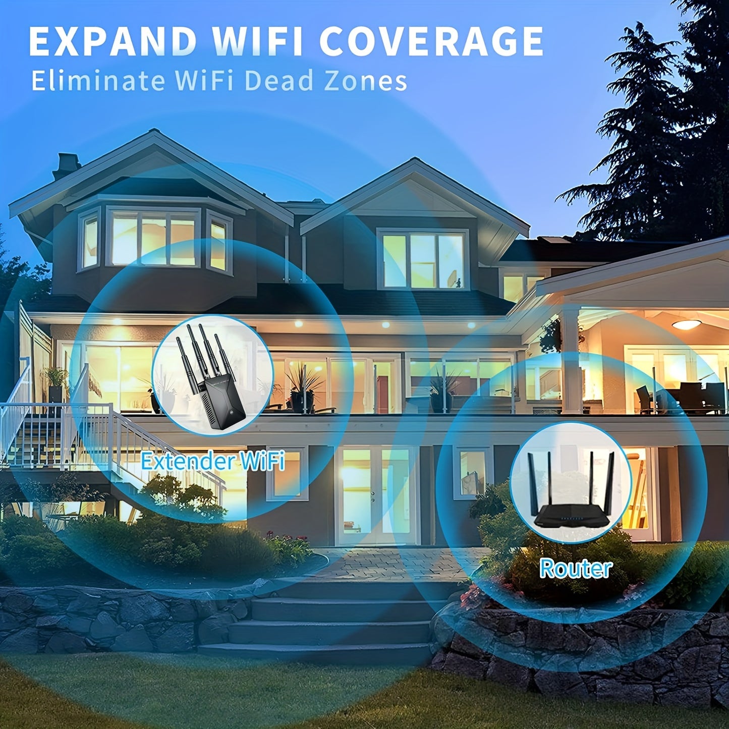 Ultra-Powerful WiFi Extender Signal Booster - Covers Up to 13225 Sq.ft and 130 Devices, Dual Band 2.4G and 5G, 1200Mbps Wall-Through Strong WiFi Signal Amplification, with Ethernet Port and Access Point Mode for Whole-Home Co