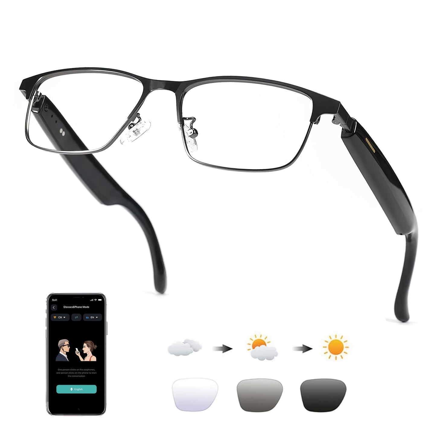 AI Smart Glasses, Smart Glasses with 160+ Languages Real Time Translation Support, Chat GPT System, OICIIDO New Multi-functional Audio Glasses for Men And Women, Built-in Microphone And Speaker, HD Voice Calls And HIFI Music