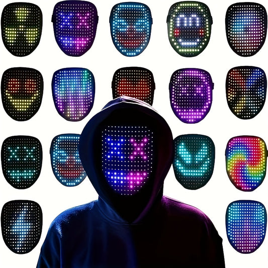 LED Mask with Gesture Sensing, Unisex Light Up Mask with Face Transforming, Lighted Halloween Mask, 25 Moving & 25 Still Pictures, Costume Cosplay Party Masquerade