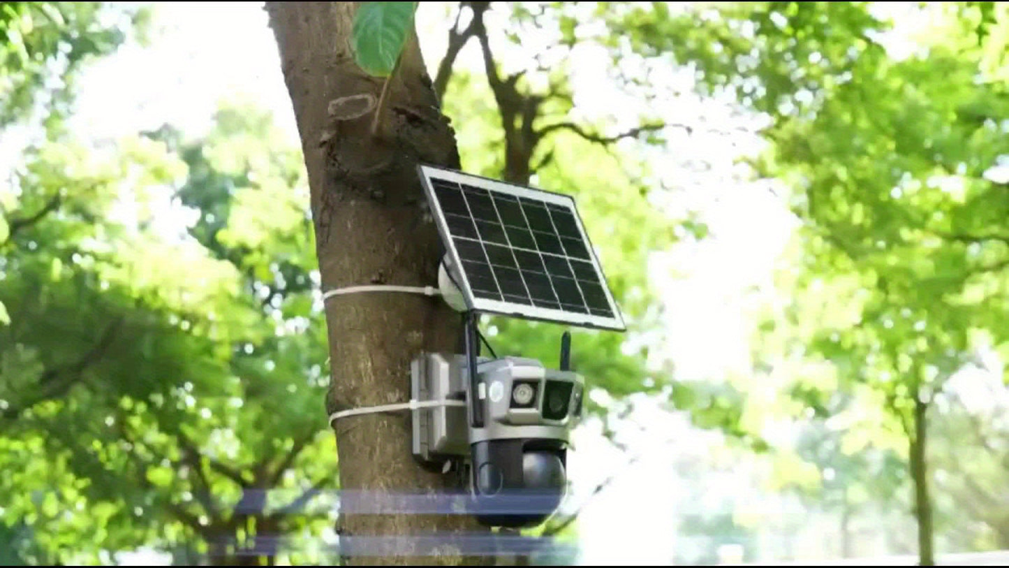 2K Solar Dual Lens Camera, Outdoor 2.4GHz WiFi Camera, Outdoor Security Camera, Pet Camera, Baby Monitor, 360° Security Camera with Siren And Spotlight, Motion Detection, Two-Way Talking, Color Night Vision, 1pc, Free Cloud