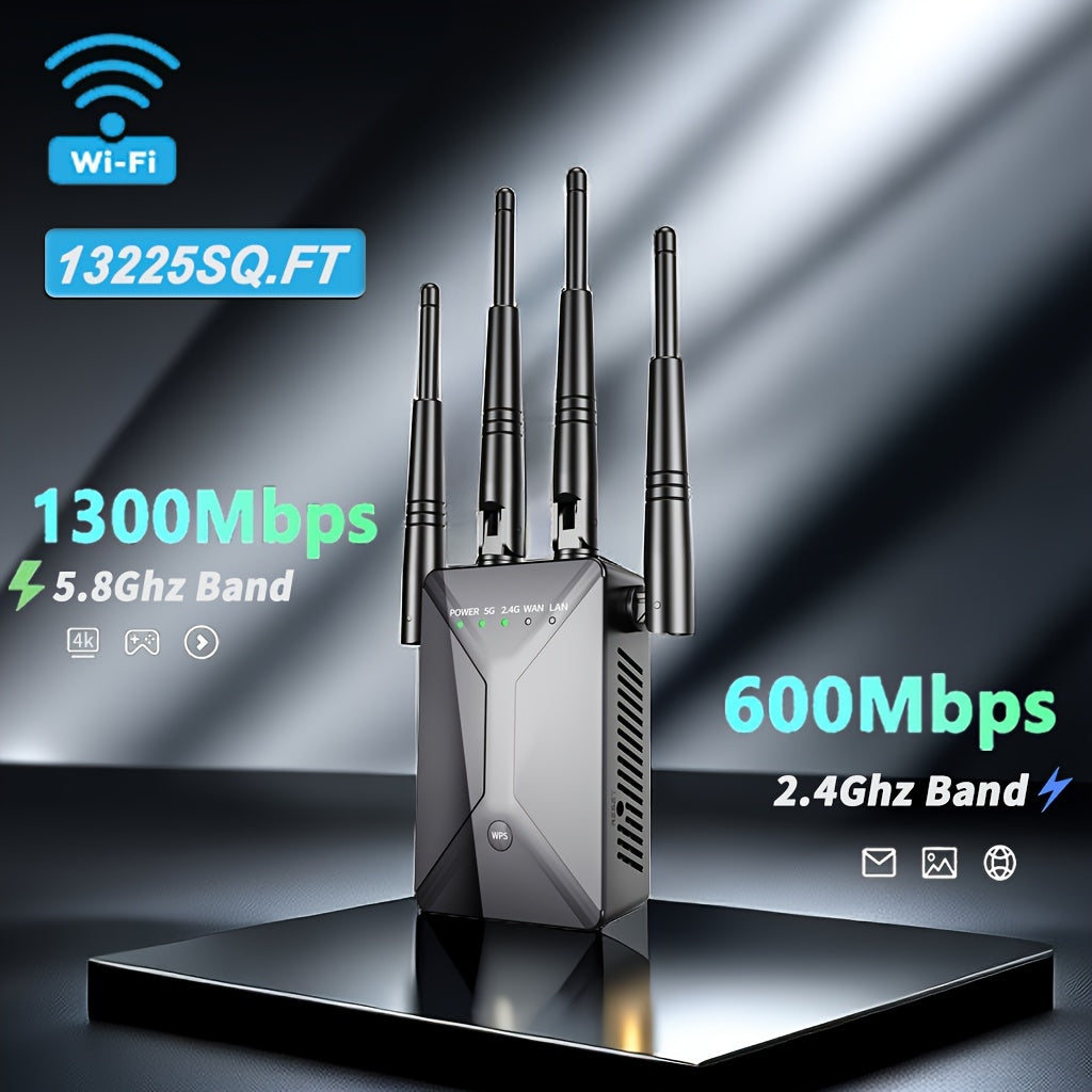 Ultra-Powerful WiFi Extender Signal Booster - Covers Up to 13225 Sq.ft and 130 Devices, Dual Band 2.4G and 5G, 1200Mbps Wall-Through Strong WiFi Signal Amplification, with Ethernet Port and Access Point Mode for Whole-Home Co