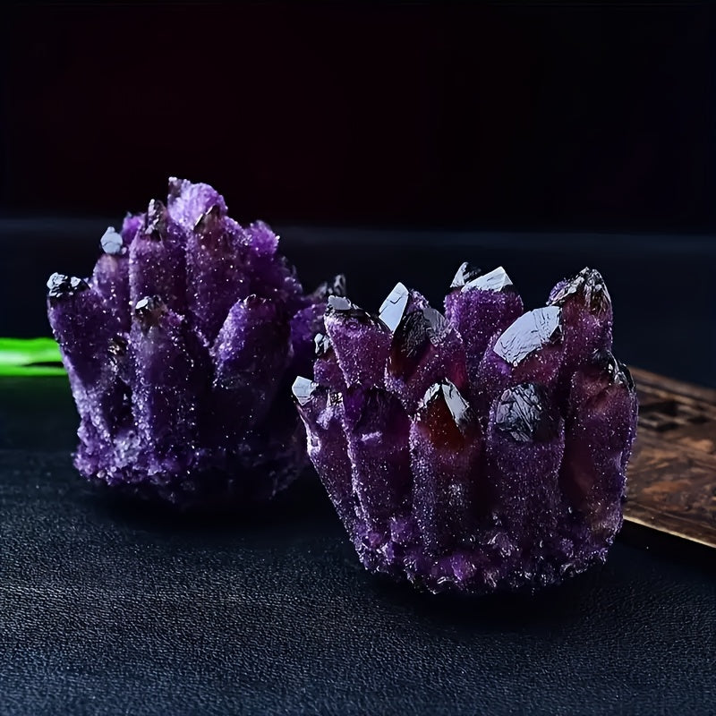 1pc Exquisite Deep Purple Crystal Cluster, Decorative Home Desk Accessory, Adding Natural, Unique, And Aesthetic Elements To Any Room, Artificially Synthesized Amethyst Clusters