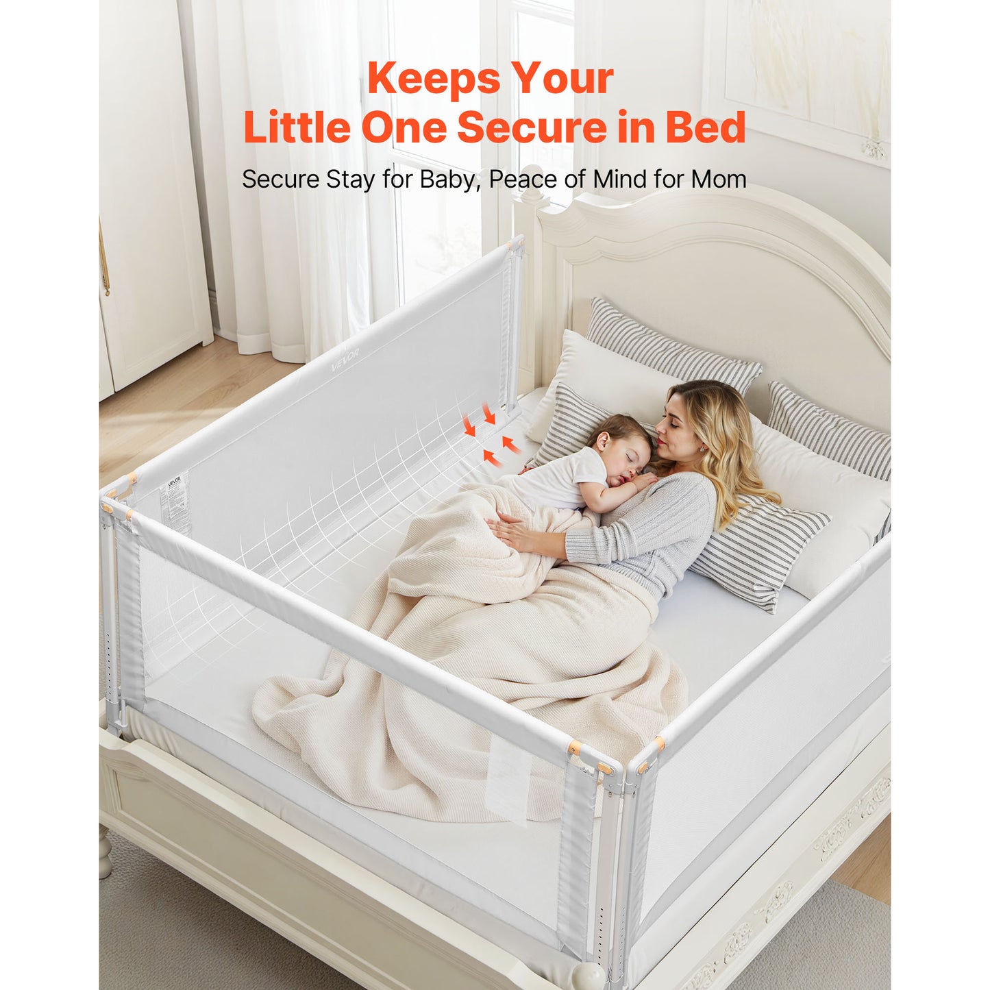 VEVOR 3 Piece Toddler Bed Rail Adjustable Height Bed Side Railing Guard Bumper Queen / King-Size