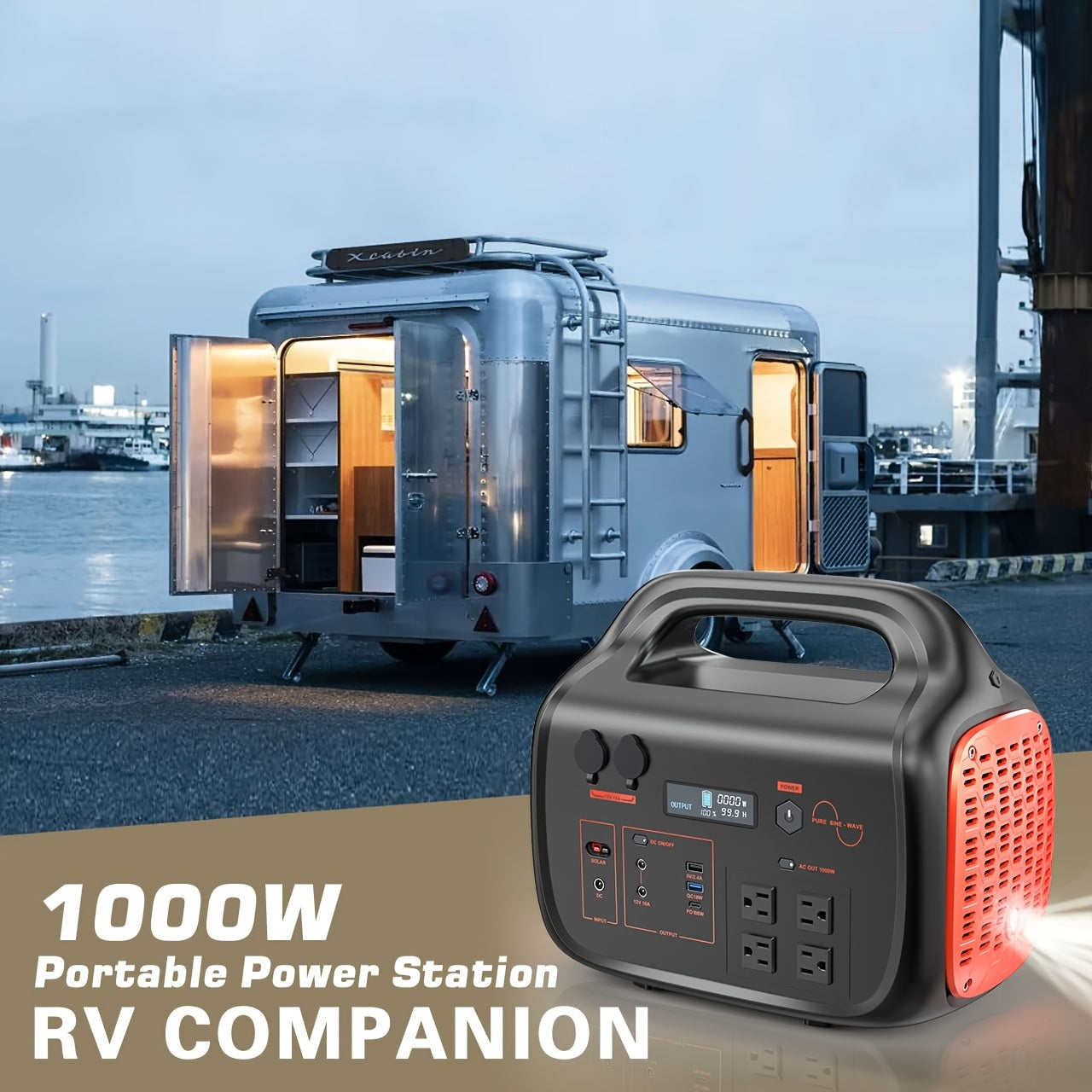 1000W(Peak 2000W)/1075Wh Portable Power Station with Foldable Solar Panel (200W), 1075Wh LiFePO4 (LFP) Battery, Fast Charging, Solar Generator Suitable for Family Emergency Outdoor Hunting Camping RV Trip, Portable Power Stat