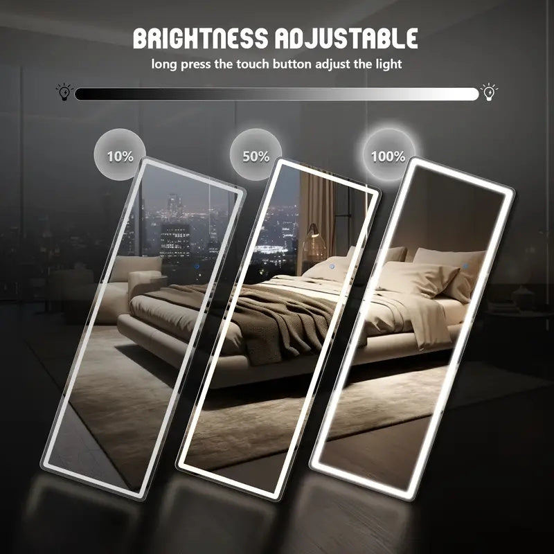 LED Makeup Mirror, Adjustable Brightness Full-Length Mirror, Highly Acclaimed Dressing Mirror. 2-Drawer Storage Cabinet, Bedside Table, Fabric Drawer Scratch Resistant, Metal Frame Sturdy And Durable