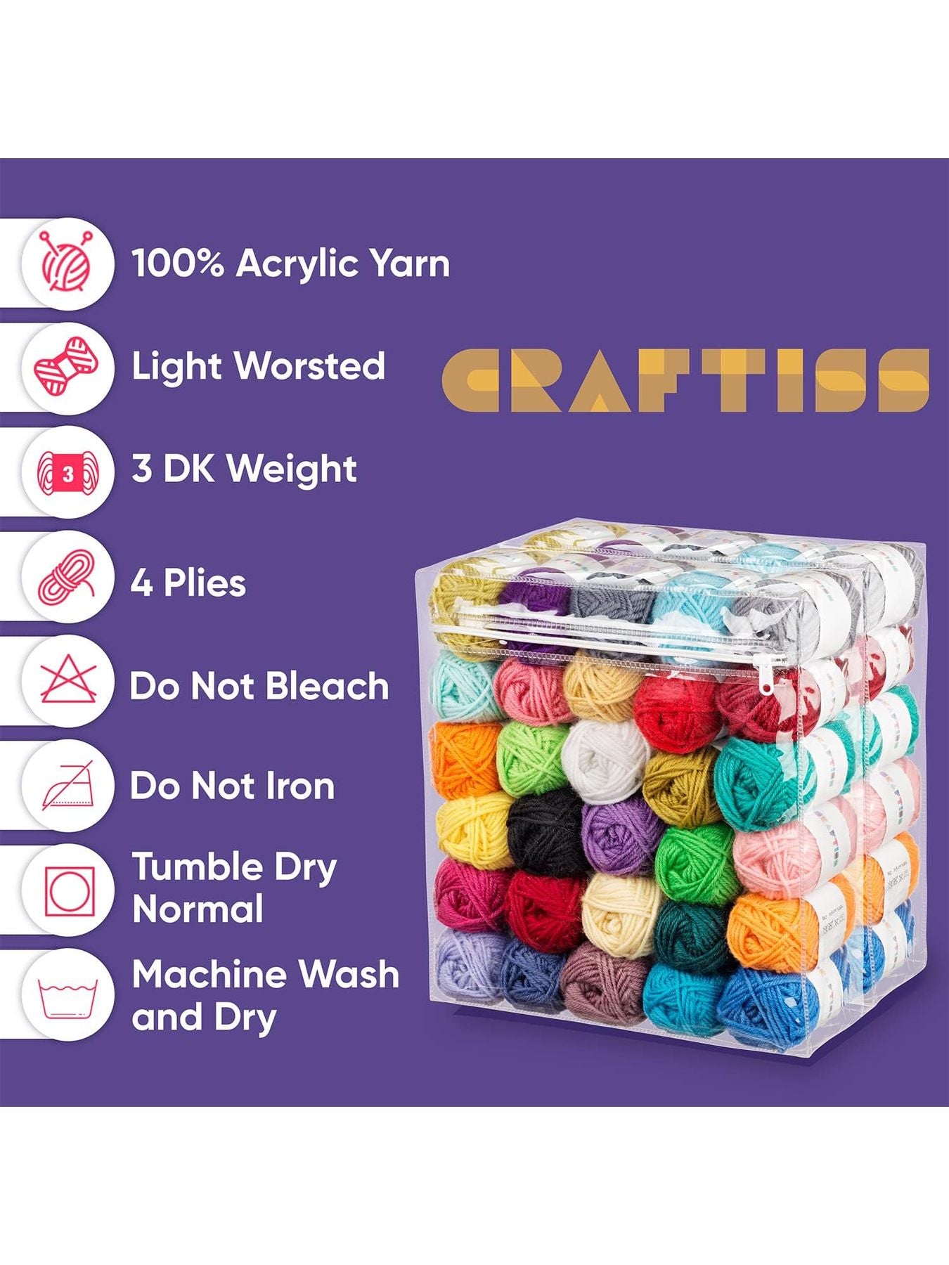 60*0.7 Oz Acrylic Yarn Skeins - 2600 Yards of Soft Yarn for Crocheting, Knitting and Craft Projects