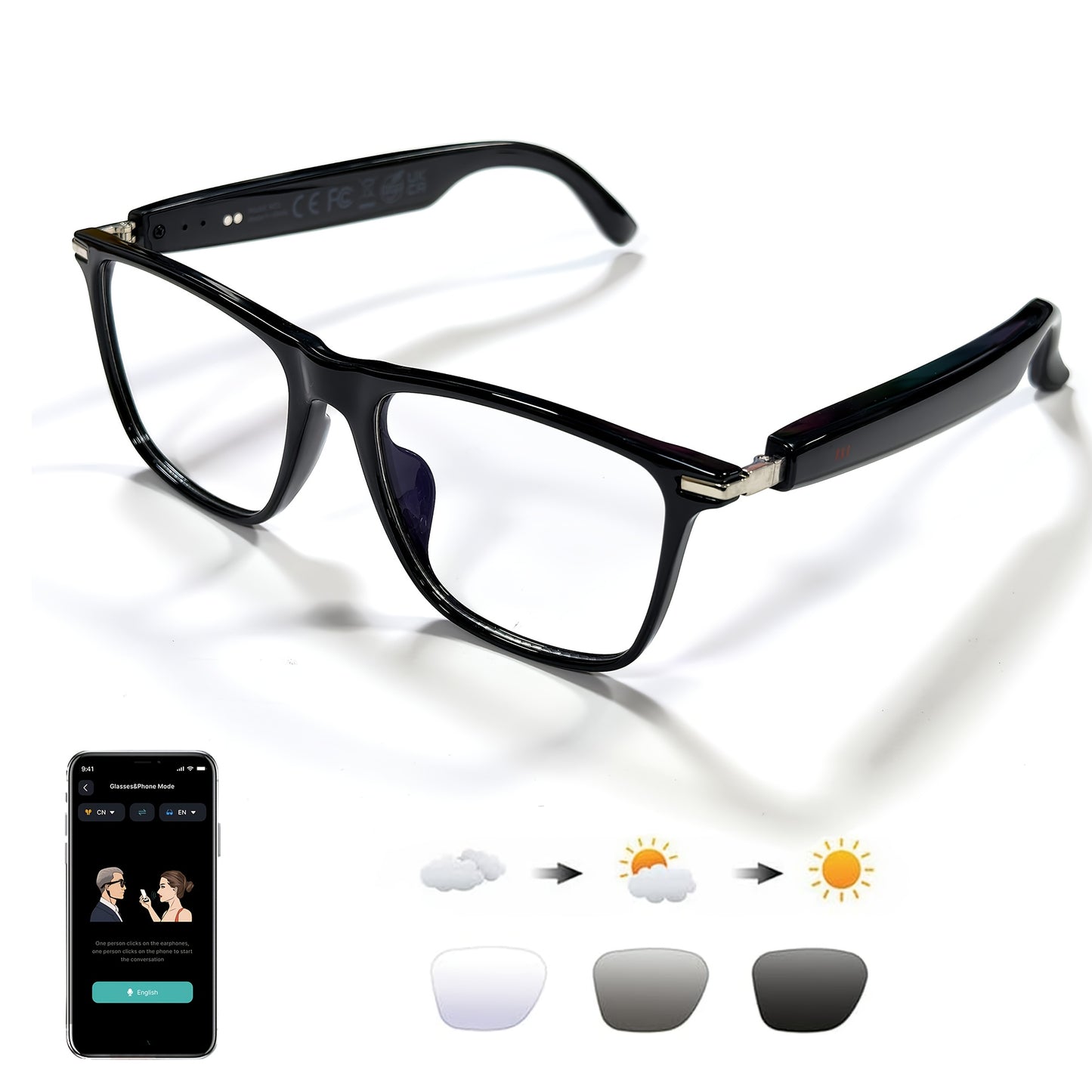 AI Smart Glasses, Smart Glasses with 160+ Languages Real Time Translation Support, Chat GPT System, OICIIDO New Multi-functional Audio Glasses for Men And Women, Built-in Microphone And Speaker, HD Voice Calls And HIFI Music
