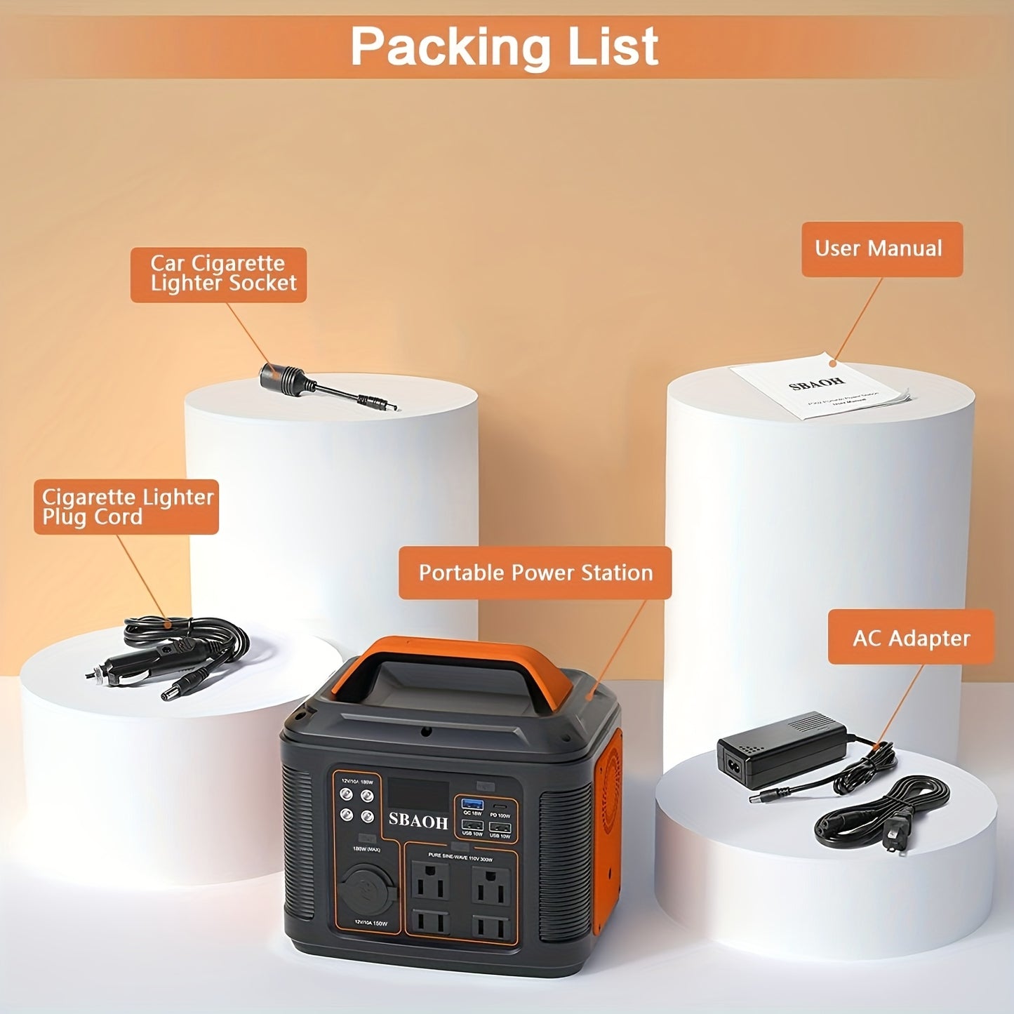 SBAOH 300W Portable Power Station 296Wh 80000mAh Solar Powered Generator With 100W PD Fast Charging, 13 Outlets, Digital Display, Lithium-ion Battery For Home Backup, RV Camping, And Emergency Power - (60W Solar Panel Is Opti