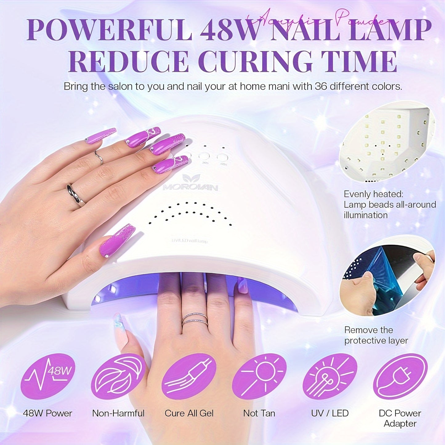 Morovan Pro Nail Extension Kit: 48W LED Lamp And 8 Colors Polygel Set| 100pcs Tips And 48 Glitters | Quick-Drying, Long Lasting | DIY Beginner Friendly, Gel Nail Kit For Beginners With Everything, Nail Gel Kit With Uv Light,