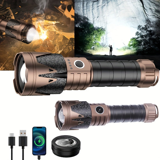 SKYFIRE LED Flashlight High Lumens With Ignition Lens, Super Bright Tactical Flashlight, Zoomable, Five Modes, Flash Light For Camping Essentials, Outdoor, Home And Emergency