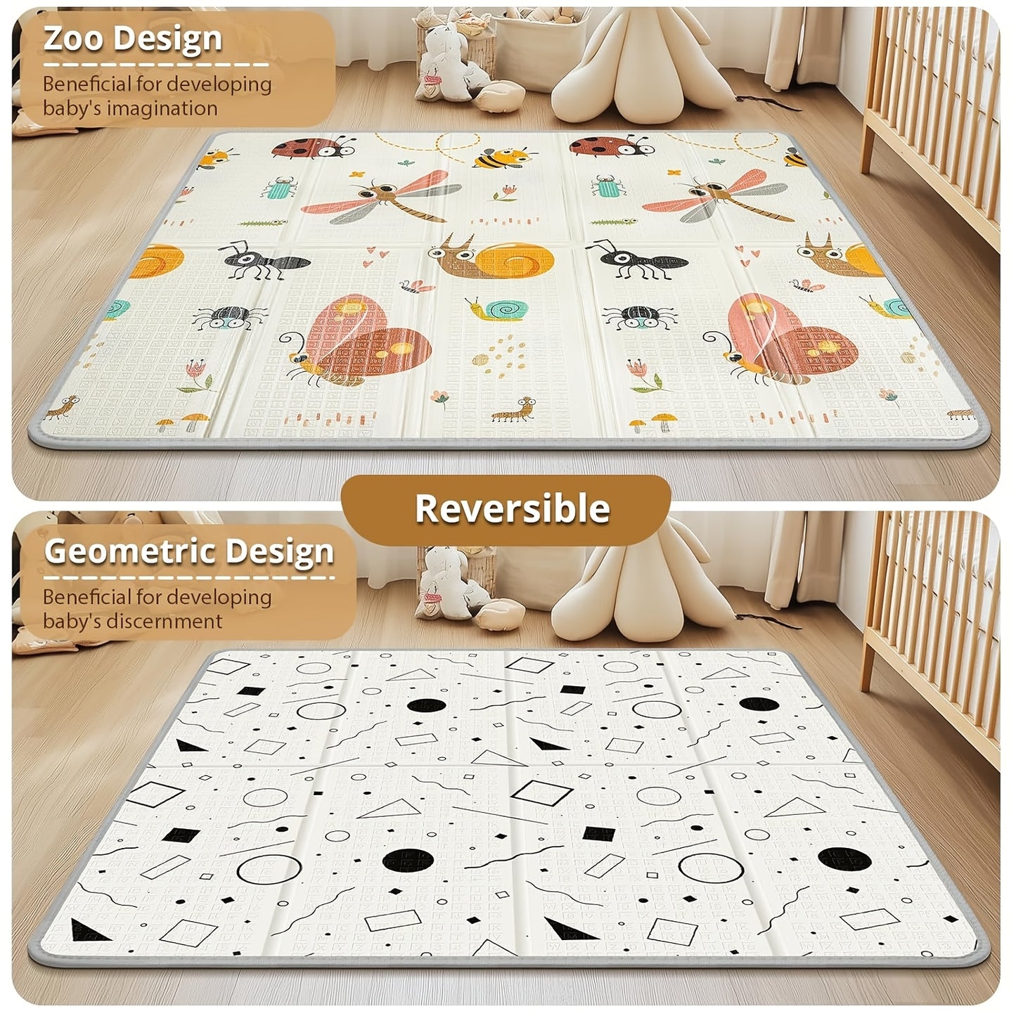 Crawling Game Fence Mat With Cute Cartoon Patterns, Play Game Mat, Baby Swing Suitable For Family Living Rooms, Car Picnics, Travel Home Essentials XPE 50 * 50 Inches, Thick And Soft Size Double-sided Pattern Folding Crawling