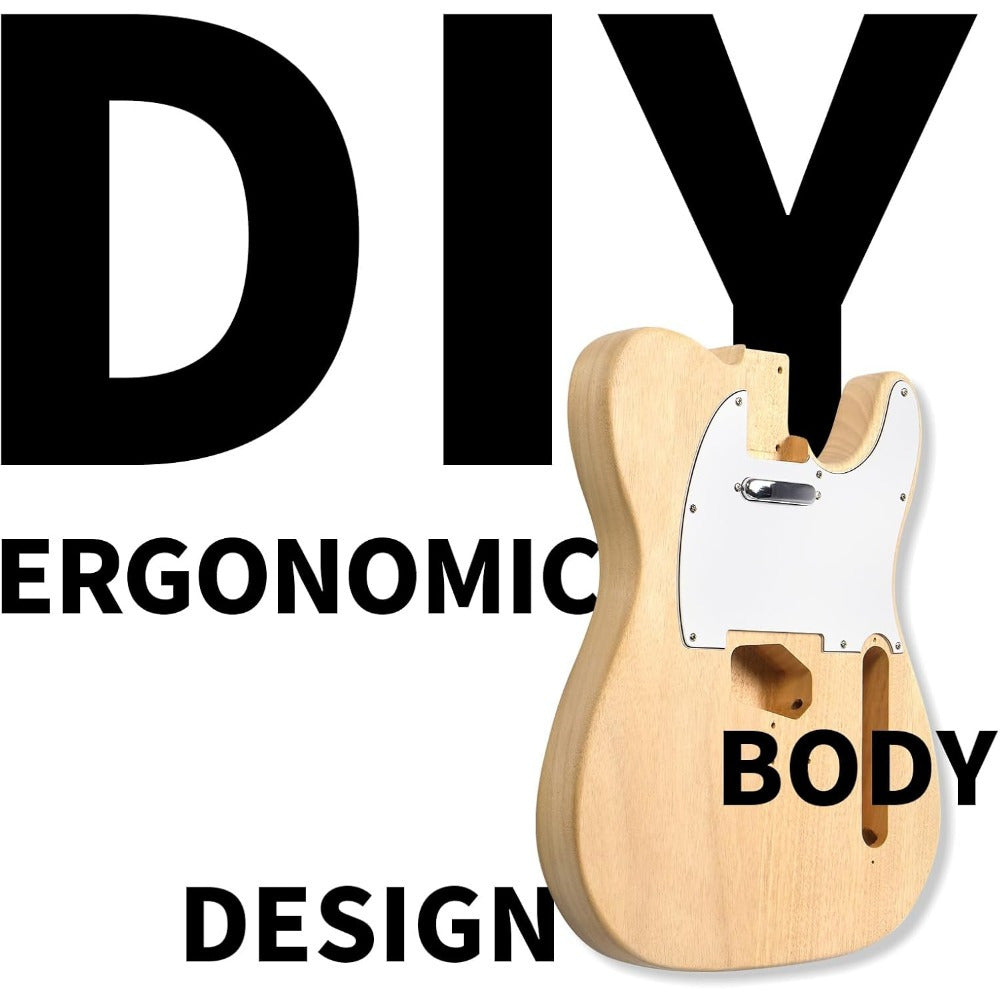 DIY Guitar Kit with Mahogany Body, Ebony Fingerboard and Maple Neck, 6 String DIY electric Guitar Kit with Classic Design, Easy Installation & Full Equipment to Build Your Own Guitar