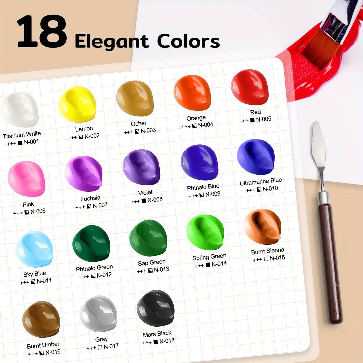 18 Colors (8.45 oz/Bottle), Painting Art Supplies, Art Supplies For Painting Canvas, Ceramic & Fabric, Lasting Quality For Beginners & Professional Artist, Back To School, Christmas & Halloween