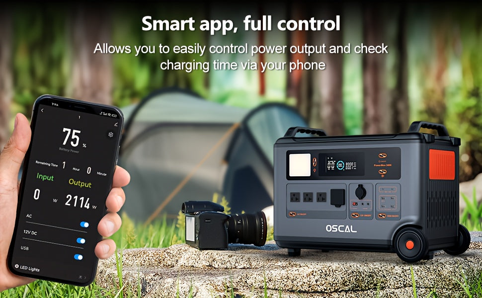 OSCAL PowerMax 3600W 6000W Surge Portable Power Station, 3600Wh LiFePO4 Expandable Solar Generator with 4xAC Outlets, 1.2H Fast Charging, 10ms UPS Backup Power for Home Emergency, Camping, RV, Road Trips - Heavy-Duty Solar-Po