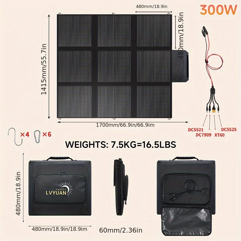 LVYUAN 120W/200W//300W/400W Portable Solar Panel, Foldable Solar Blanket, Monocrystalline High Power Solar Panel, Solar Cell Efficiency Up To 22.5%, Suitable For Outdoor Adventure Boat Power Station Camping RV Solar Generator