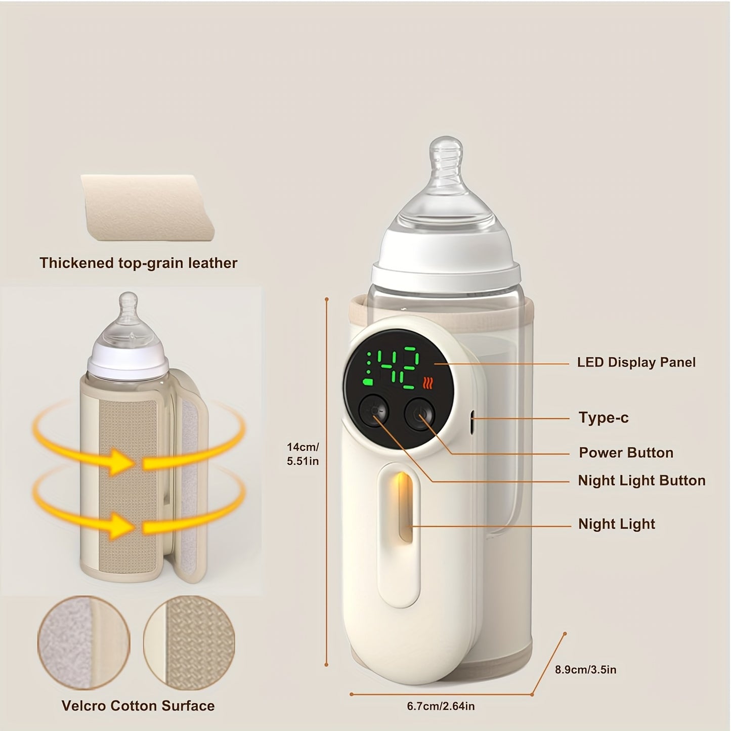 Portable Smart Bottle Warmer & Thermos Cup with, Leak-Proof Design, Wireless Operation, Fast Charging, and One-Touch Operation - Reusable Plastic Construction with Handle & Temperature Control for On-the-Go Formula/Breast Mil