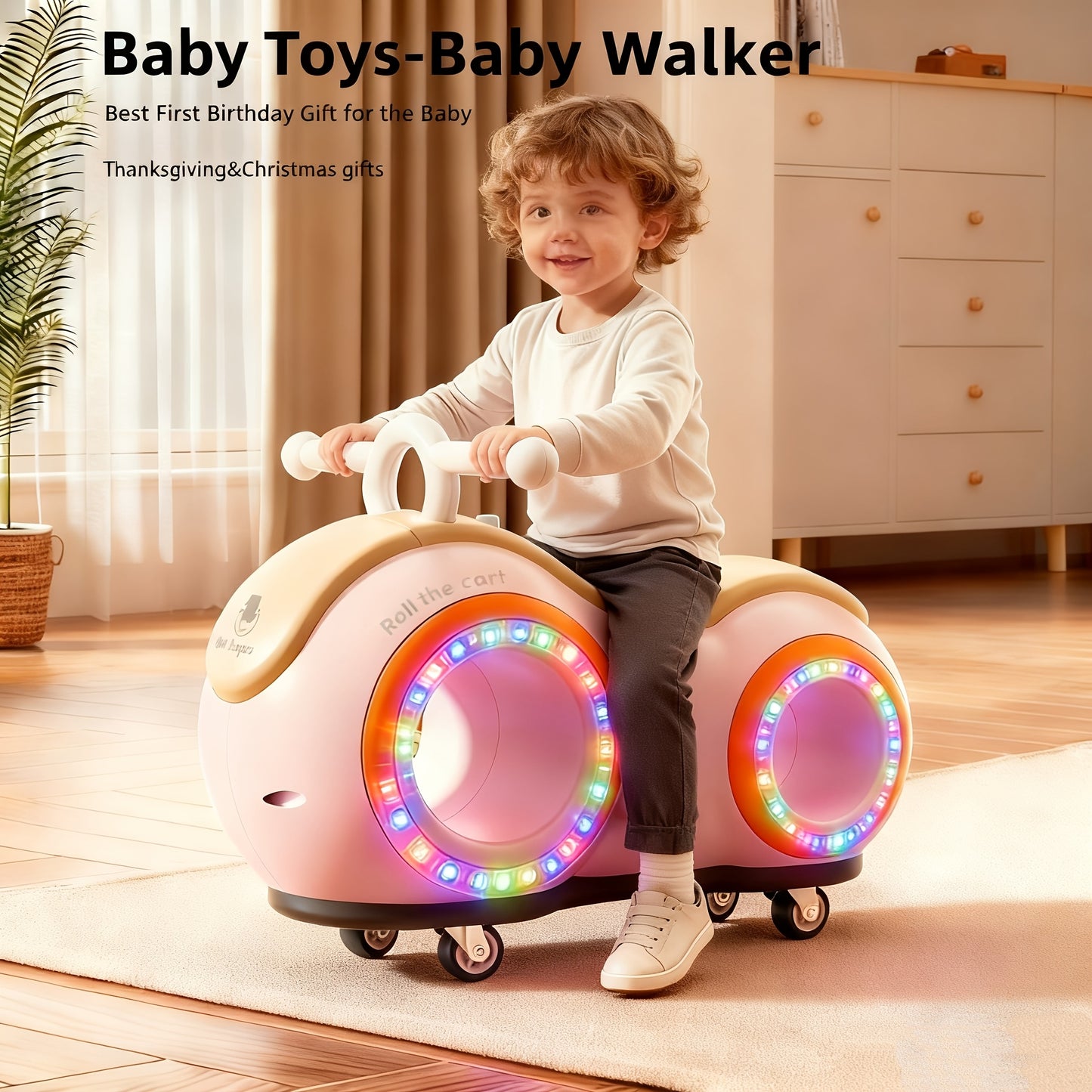 Baby Toys For Kids Girls - Kids Baby Walker & Toddler Balance Bike, 220lb Anti-Tip 4 Wheelswith Music Lights, 12-24 Month Toddler Toy For Babies, Indoor Outdoor Parent-child Ride On, Ideal First Birthday Gifts For Baby Thanks
