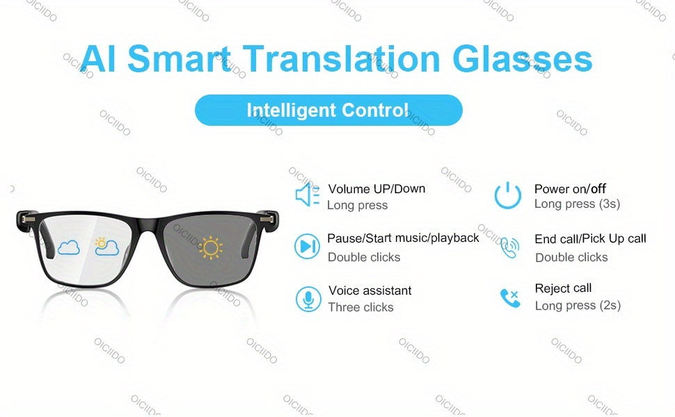 AI Smart Glasses, Smart Glasses with 160+ Languages Real Time Translation Support, Chat GPT System, OICIIDO New Multi-functional Audio Glasses for Men And Women, Built-in Microphone And Speaker, HD Voice Calls And HIFI Music