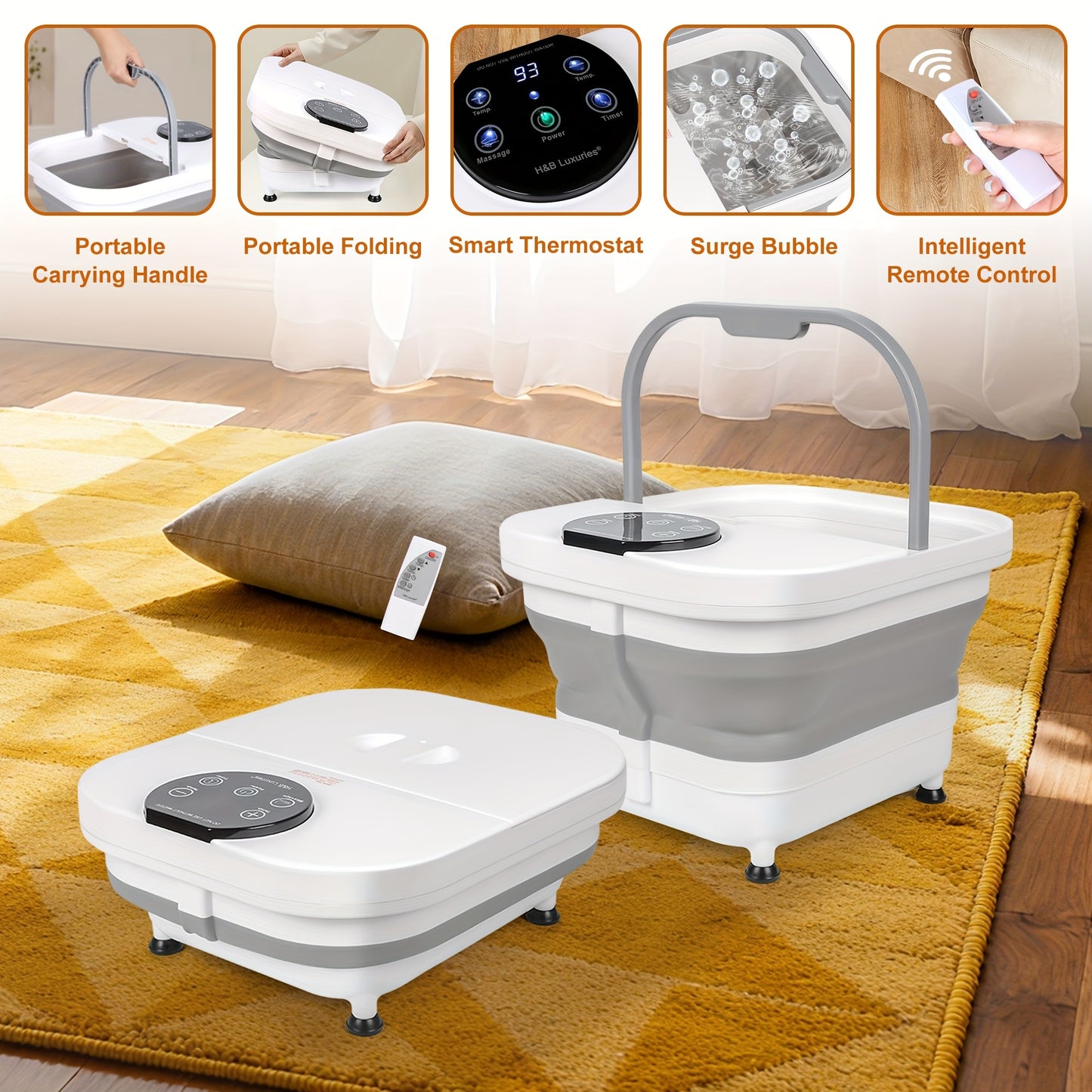 Foot Spa Massager, Foldable Foot Bath Basin For Space Saving, Heated With Remote Control, Foot Soaking Basin, Remote-Controlled Temperature And Timer, Massage Shower Ideal Gift For Family, Warm Winter Foot Bath Massager, Chri