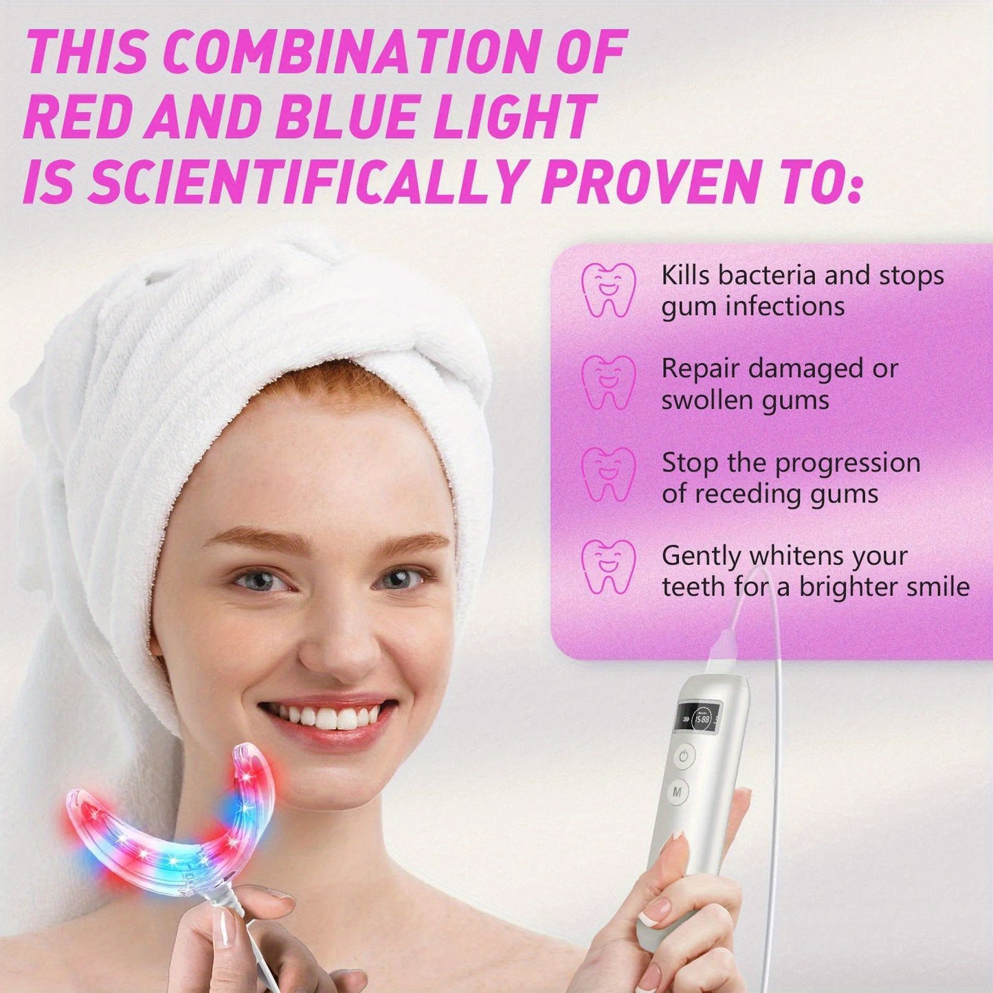 KTS USB-Powered Red Light Gum & Teeth Whitening Lamp - 3 Color Modes (Blue, Green, Red) for Oral Care, At-Home Periodontal Light, and Digital Display, Teeth Whitening Lamp, Periodontal Light, Modern Lightform, Adjustable Brig