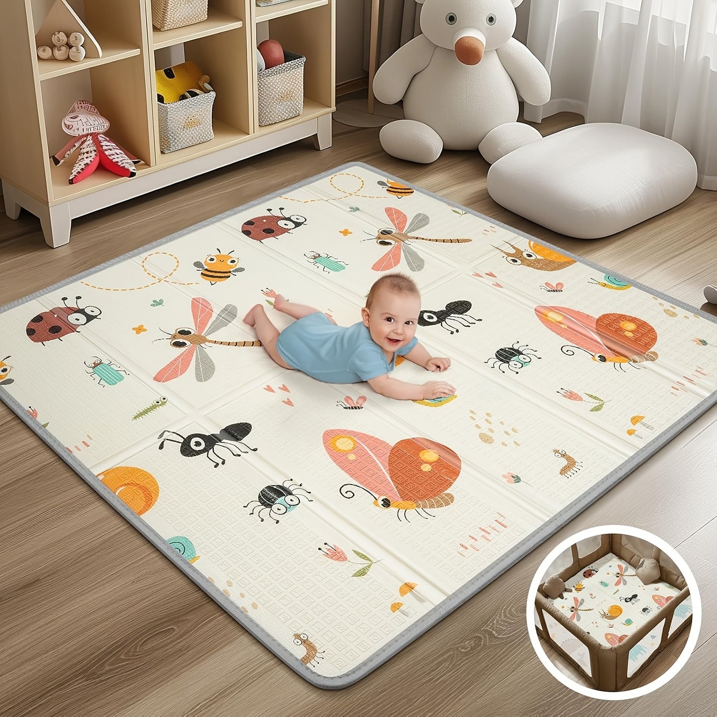 Crawling Game Fence Mat With Cute Cartoon Patterns, Play Game Mat, Baby Swing Suitable For Family Living Rooms, Car Picnics, Travel Home Essentials XPE 50 * 50 Inches, Thick And Soft Size Double-sided Pattern Folding Crawling