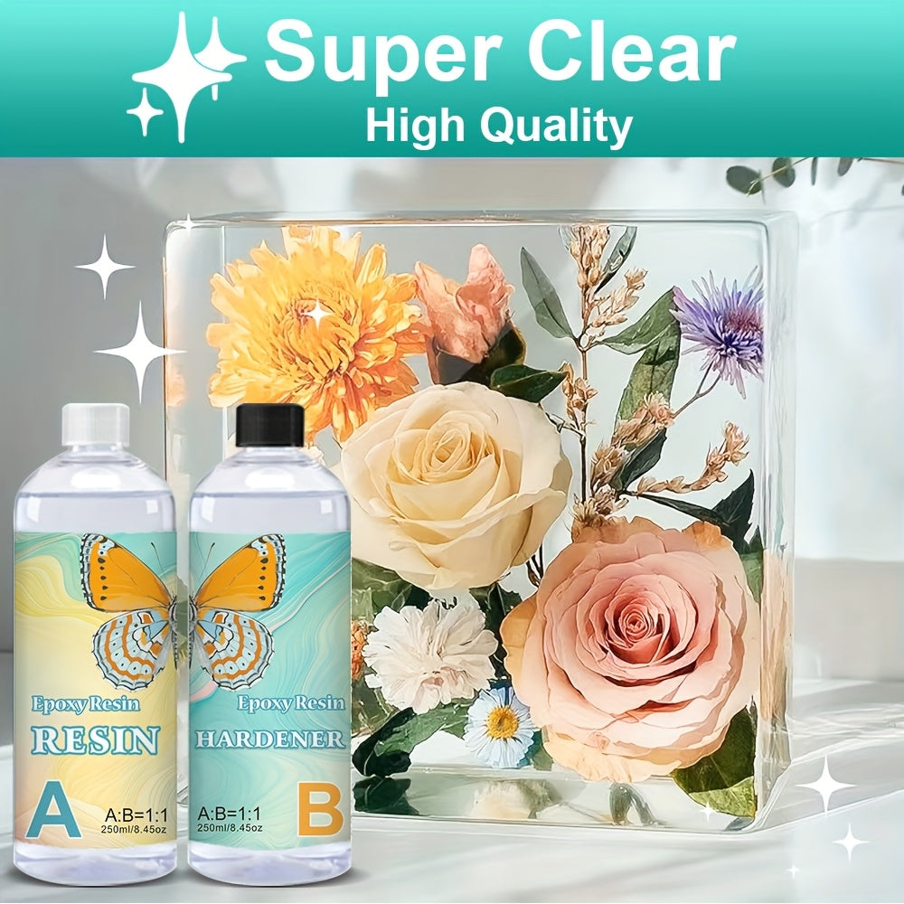 Beginner's Handmade AB Transparent Epoxy Resin Kit for Casting and Coating, Suitable for Desktops, Art Castings, Jewelry Projects, DIY Cup Crafts, Molds, and Artwork, Easy to Mix with a 1:1 Ratio
