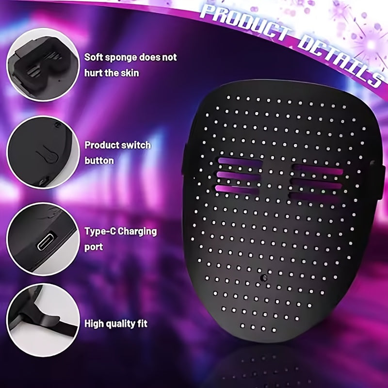 LED Mask with Gesture Sensing, Unisex Light Up Mask with Face Transforming, Lighted Halloween Mask, 25 Moving & 25 Still Pictures, Costume Cosplay Party Masquerade