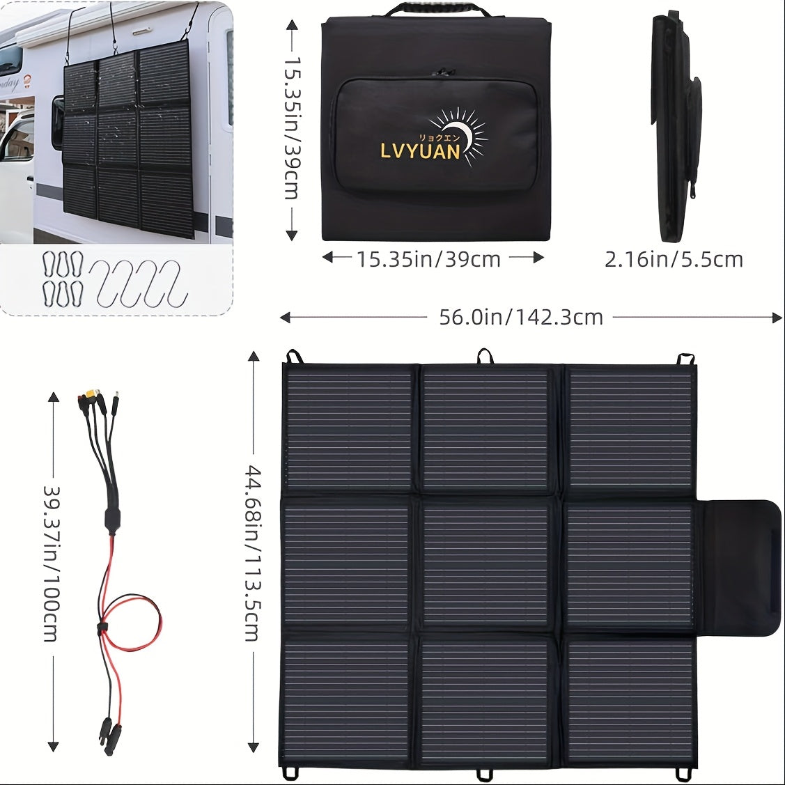 LVYUAN 120W/200W//300W/400W Portable Solar Panel, Foldable Solar Blanket, Monocrystalline High Power Solar Panel, Solar Cell Efficiency Up To 22.5%, Suitable For Outdoor Adventure Boat Power Station Camping RV Solar Generator