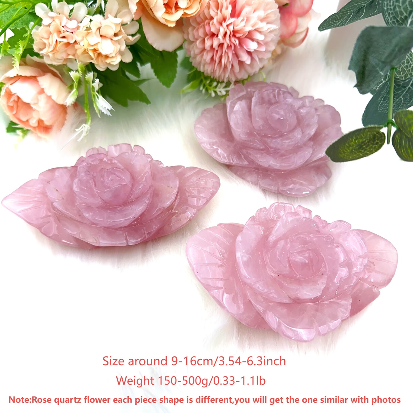 1pc Hand-Carved Rose Quartz Peony Flower – Pink Crystal Romance Decor, 300-500g/10.5-17.6oz, Irregular Shape, Perfect for Valentine’s Day, Mother’s Day, Christmas, Thanksgiving & Graduation Gifts, Home Decoration