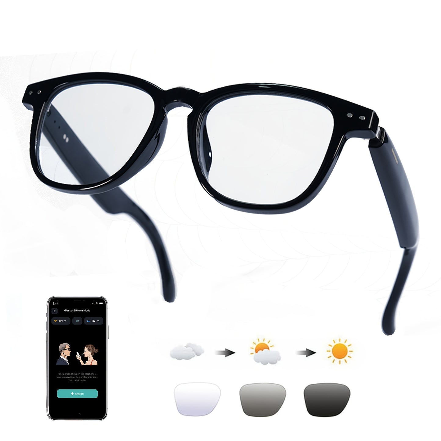 AI Smart Glasses, Smart Glasses with 160+ Languages Real Time Translation Support, Chat GPT System, OICIIDO New Multi-functional Audio Glasses for Men And Women, Built-in Microphone And Speaker, HD Voice Calls And HIFI Music