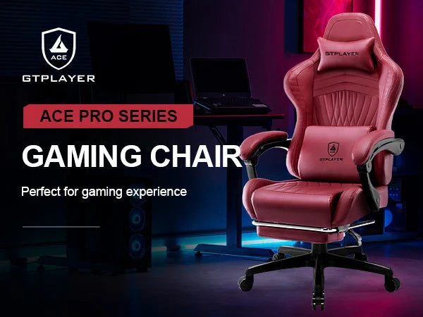 GTPLAYER Gaming Chair Adjustable Ergonomic Faux Leather Swiveling PC & Racing Game Chair with Built-in Speakers,Footrest