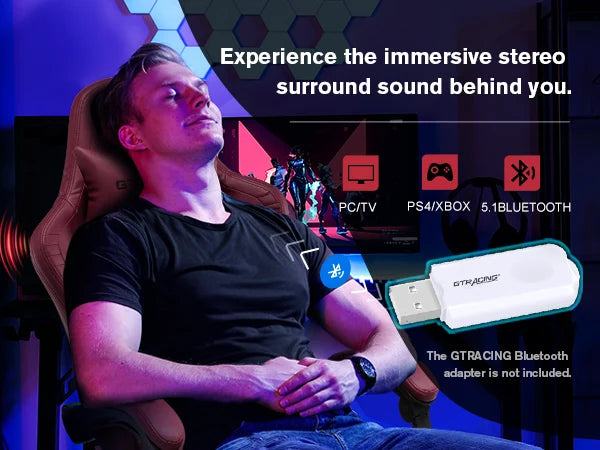 GTPLAYER Gaming Chair Adjustable Ergonomic Faux Leather Swiveling PC & Racing Game Chair with Built-in Speakers,Footrest