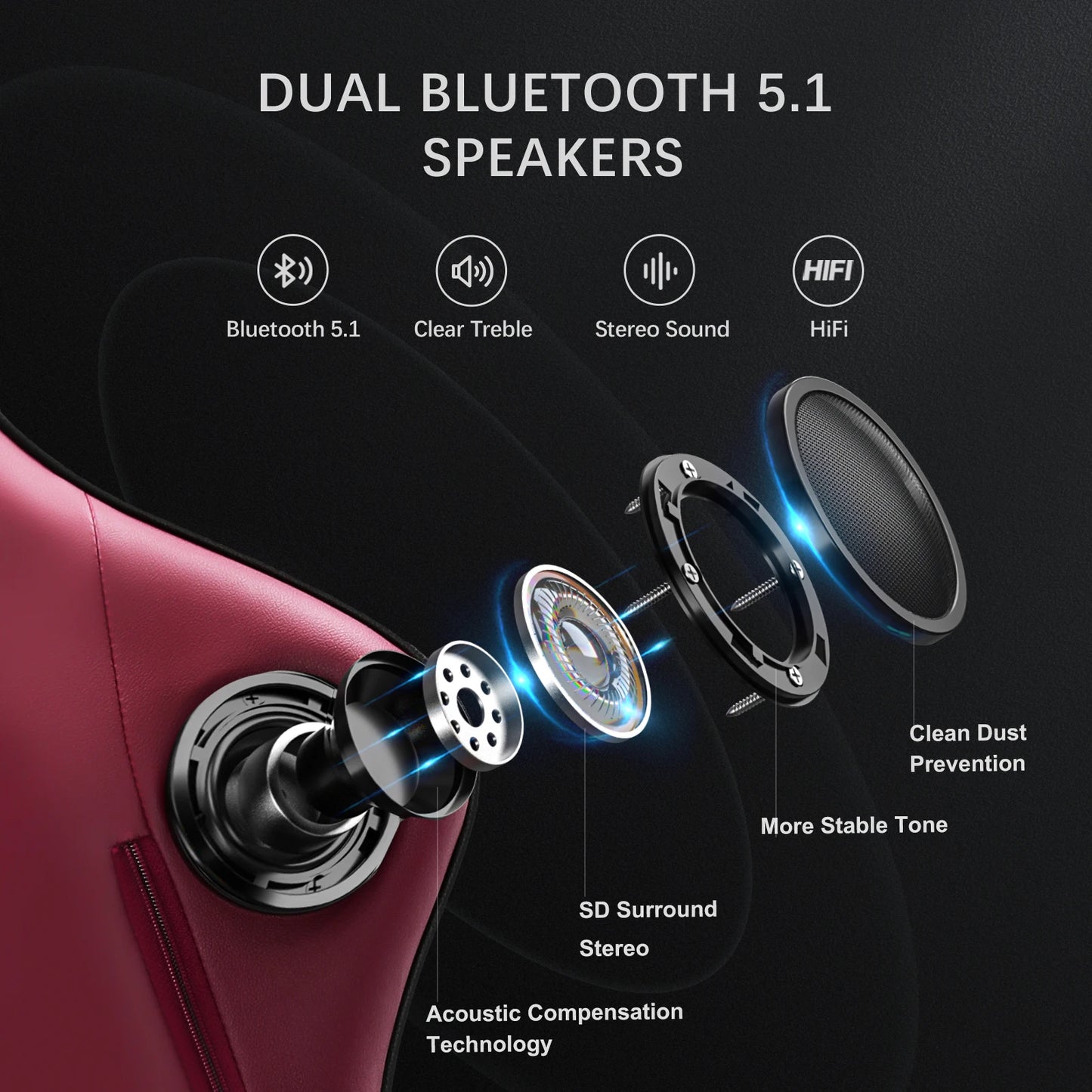 GTPLAYER Gaming Chair Adjustable Ergonomic Faux Leather Swiveling PC & Racing Game Chair with Built-in Speakers,Footrest