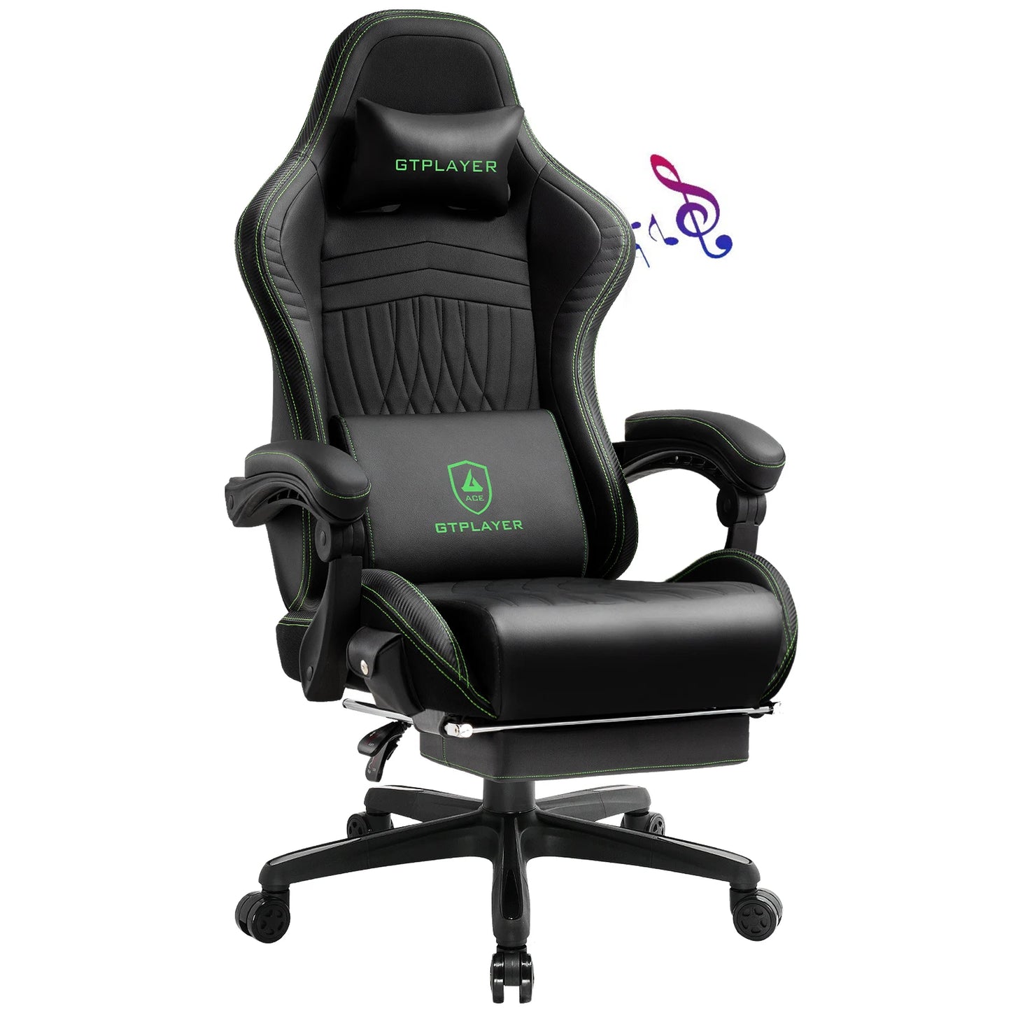 GTPLAYER Gaming Chair Adjustable Ergonomic Faux Leather Swiveling PC & Racing Game Chair with Built-in Speakers,Footrest